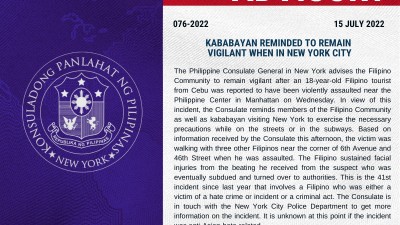 뉴욕 번화가에서 필리핀 여행객 폭행당해… ‘아시안 증오범죄’ 조사 중